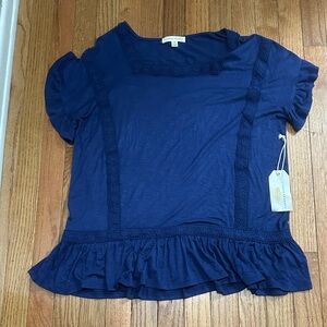 Farmers Market Deep Blue Ruffle Blouse Size Medium